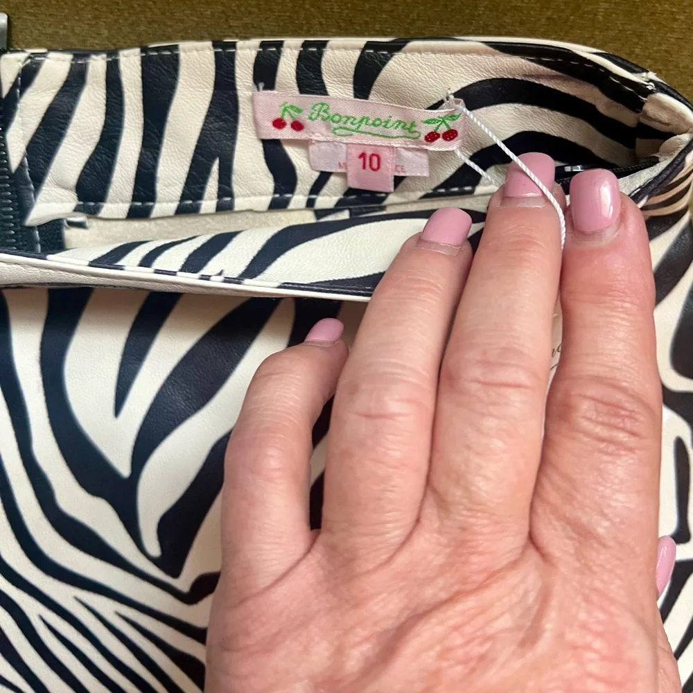 Bonpoint Leather Zebra Print Skirt Size 10 Girls NWT‎